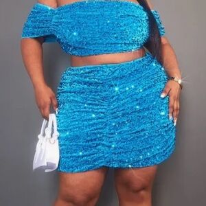 PLT Blue Sequin Skirt